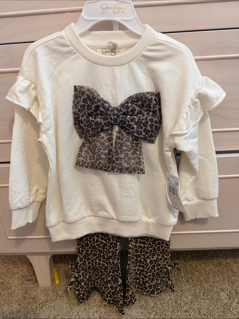 Jessica Simpson Cream Sweatshirt with Leopard Bow Accent